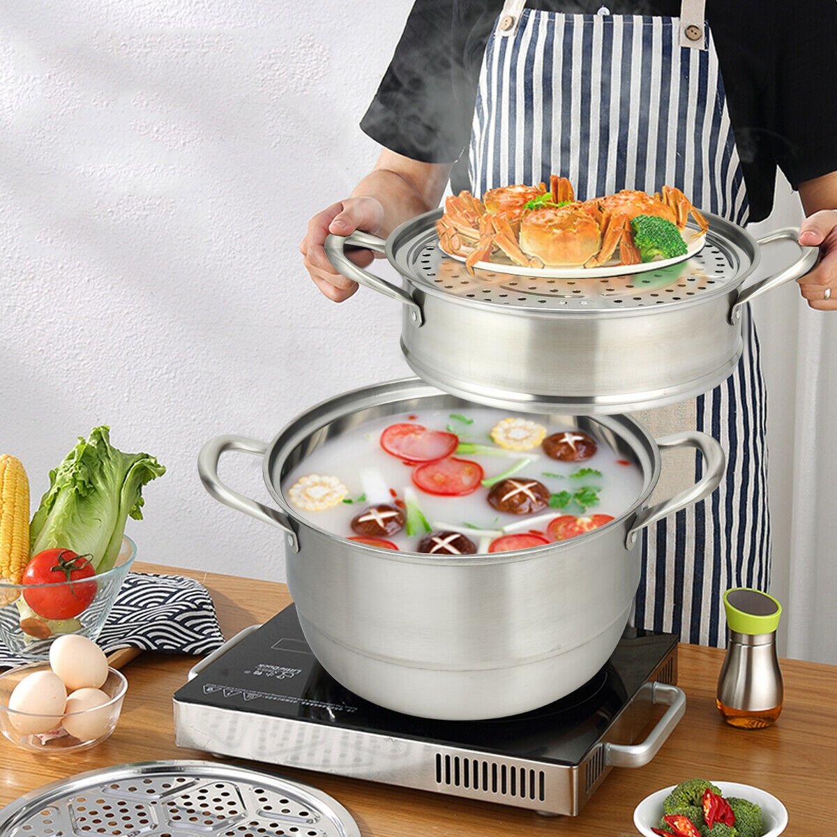 3 Tier Stainless Steel Cookware Pot Saucepot Steamer, Silver Cookware & Bakeware   at Gallery Canada