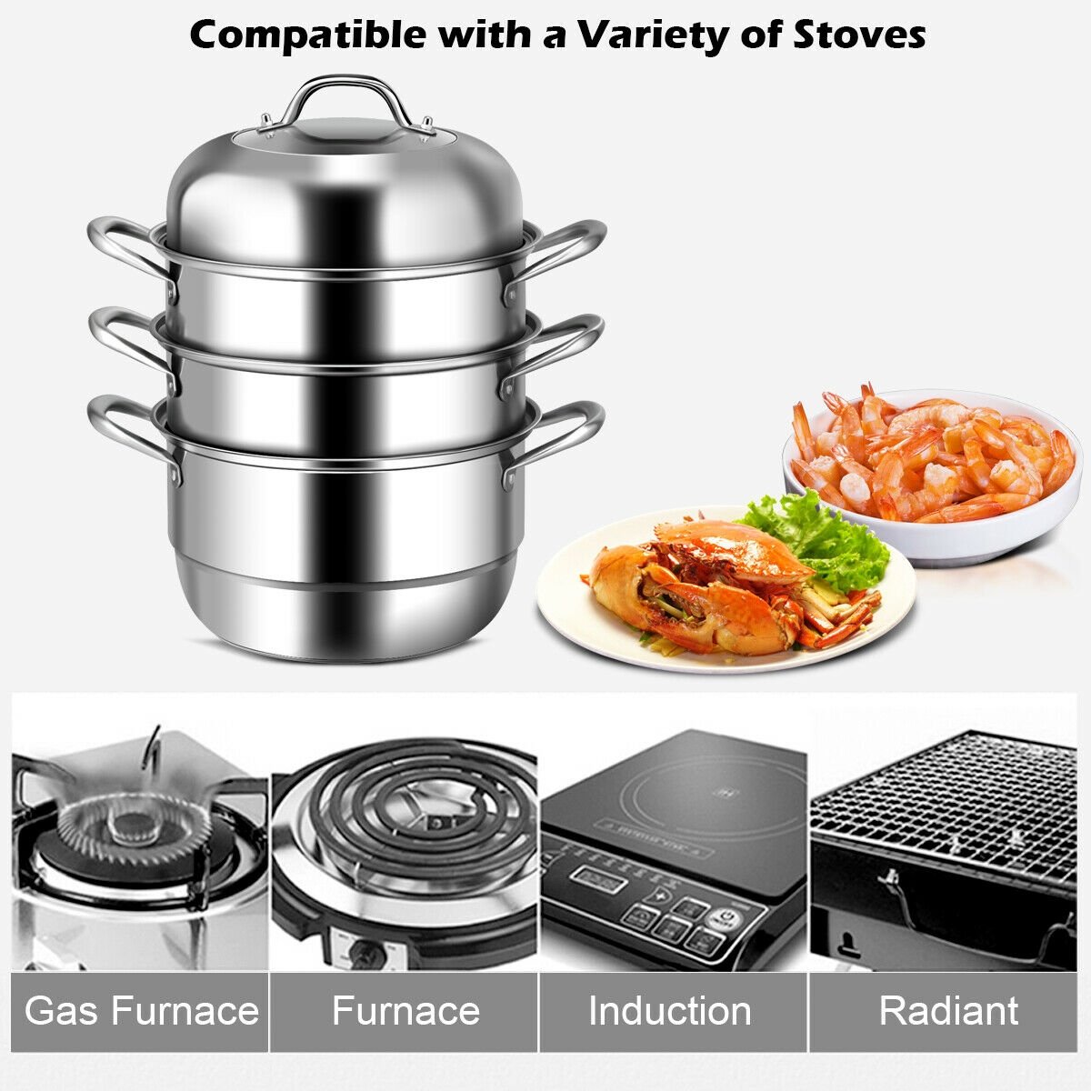 3 Tier Stainless Steel Cookware Pot Saucepot Steamer, Silver Cookware & Bakeware   at Gallery Canada