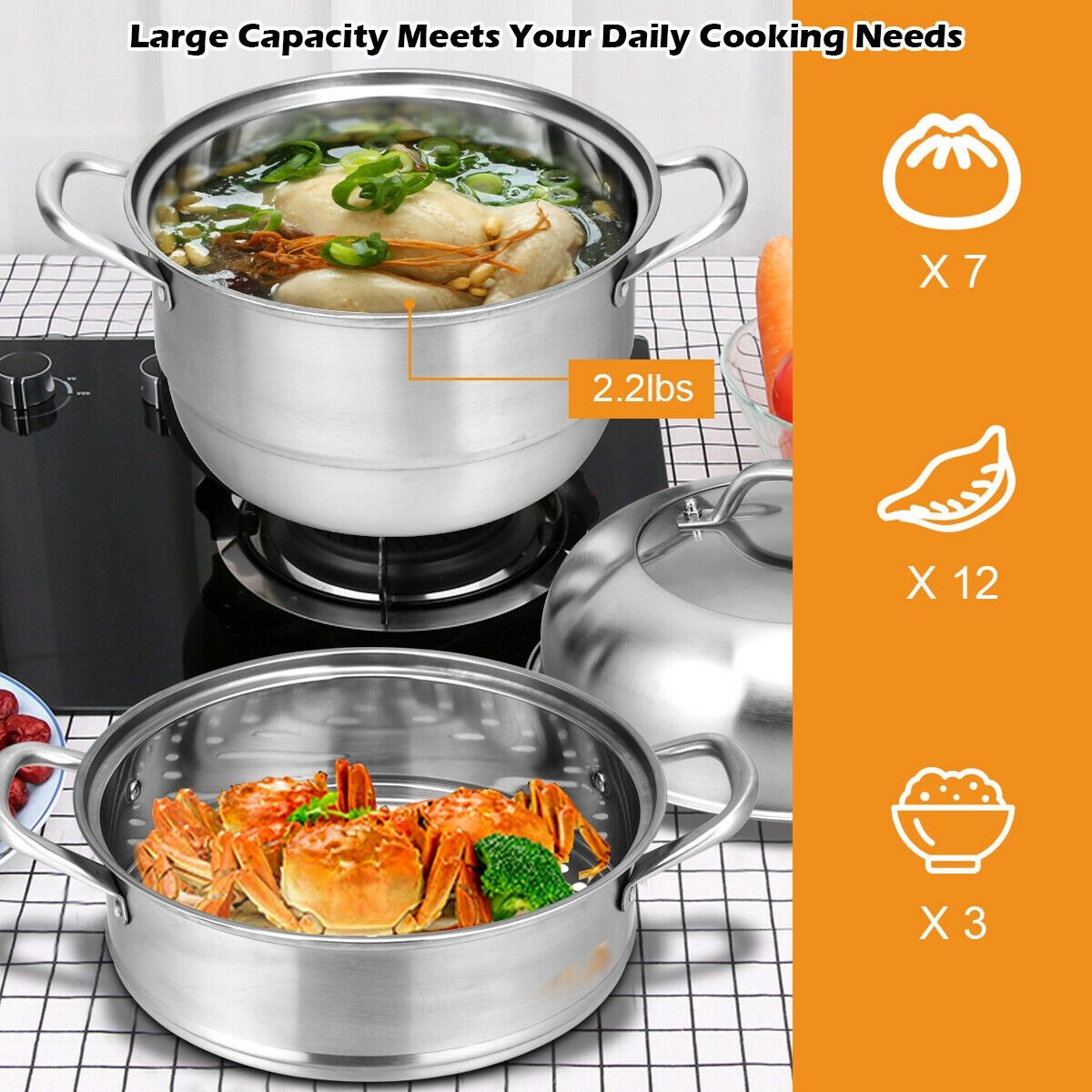 3 Tier Stainless Steel Cookware Pot Saucepot Steamer, Silver Cookware & Bakeware   at Gallery Canada