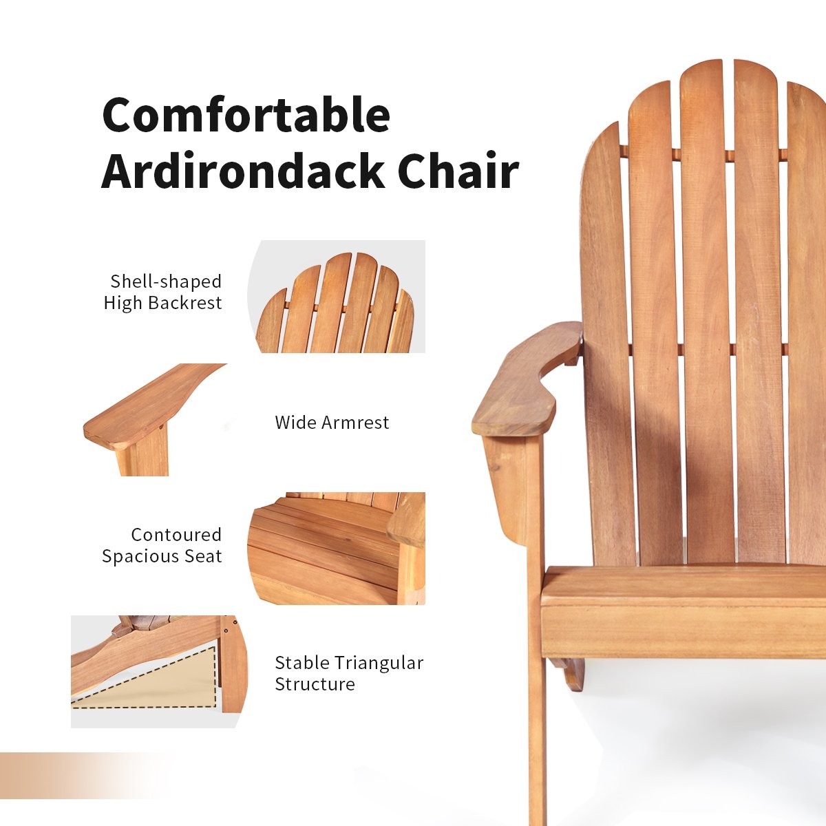 Acacia Wood Outdoor Adirondack Chair with Ergonomic Design, Natural Adirondack Chairs   at Gallery Canada