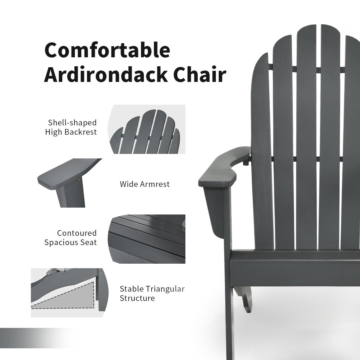 Acacia Wood Outdoor Adirondack Chair with Ergonomic Design, Gray Adirondack Chairs   at Gallery Canada