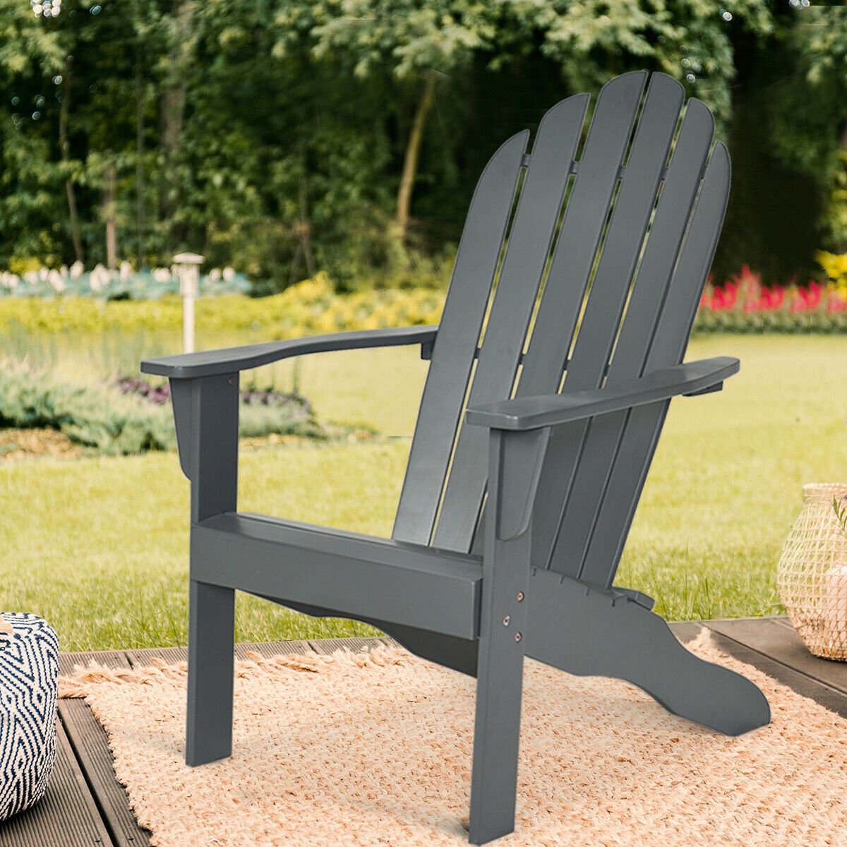 Acacia Wood Outdoor Adirondack Chair with Ergonomic Design, Gray Adirondack Chairs   at Gallery Canada