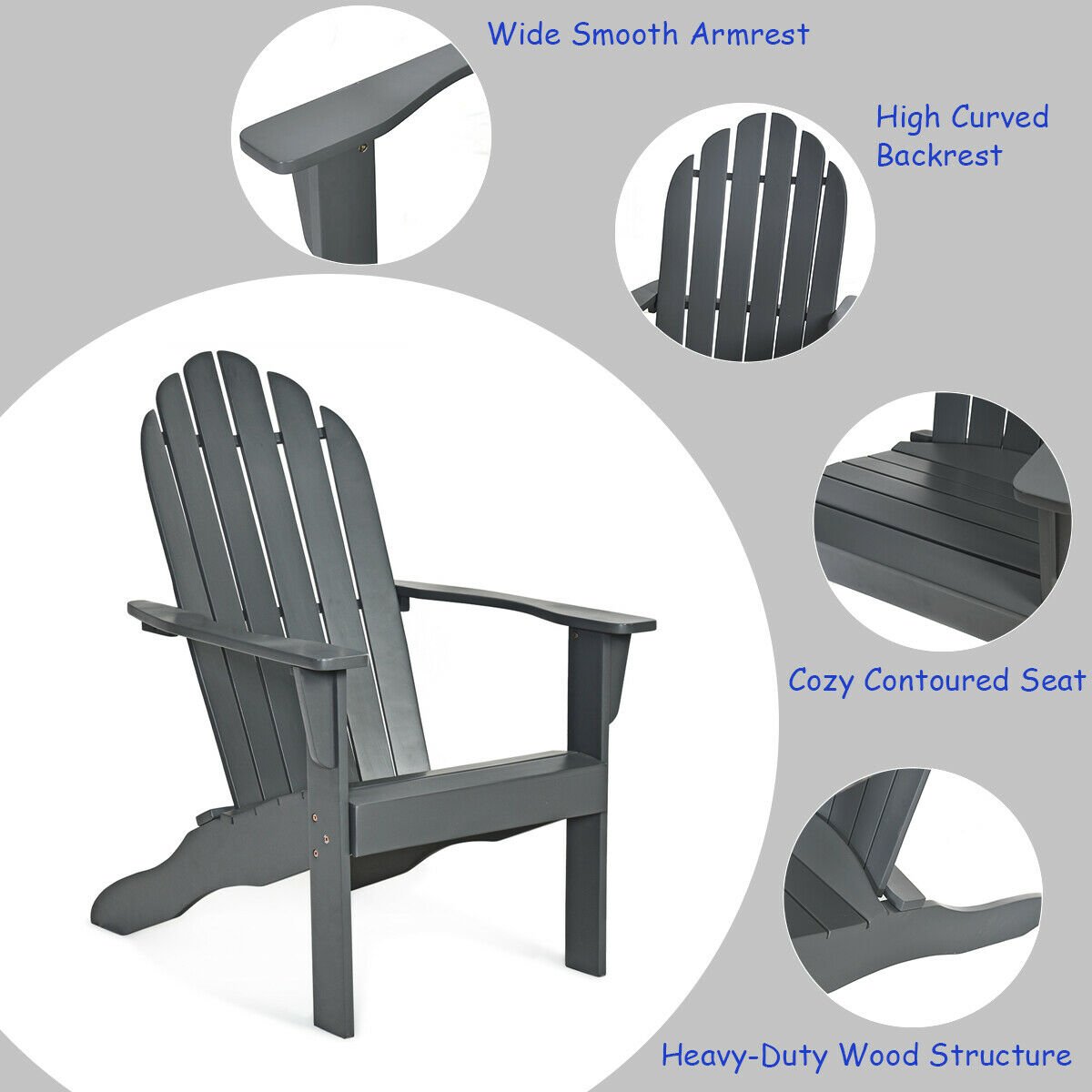 Acacia Wood Outdoor Adirondack Chair with Ergonomic Design, Gray Adirondack Chairs   at Gallery Canada