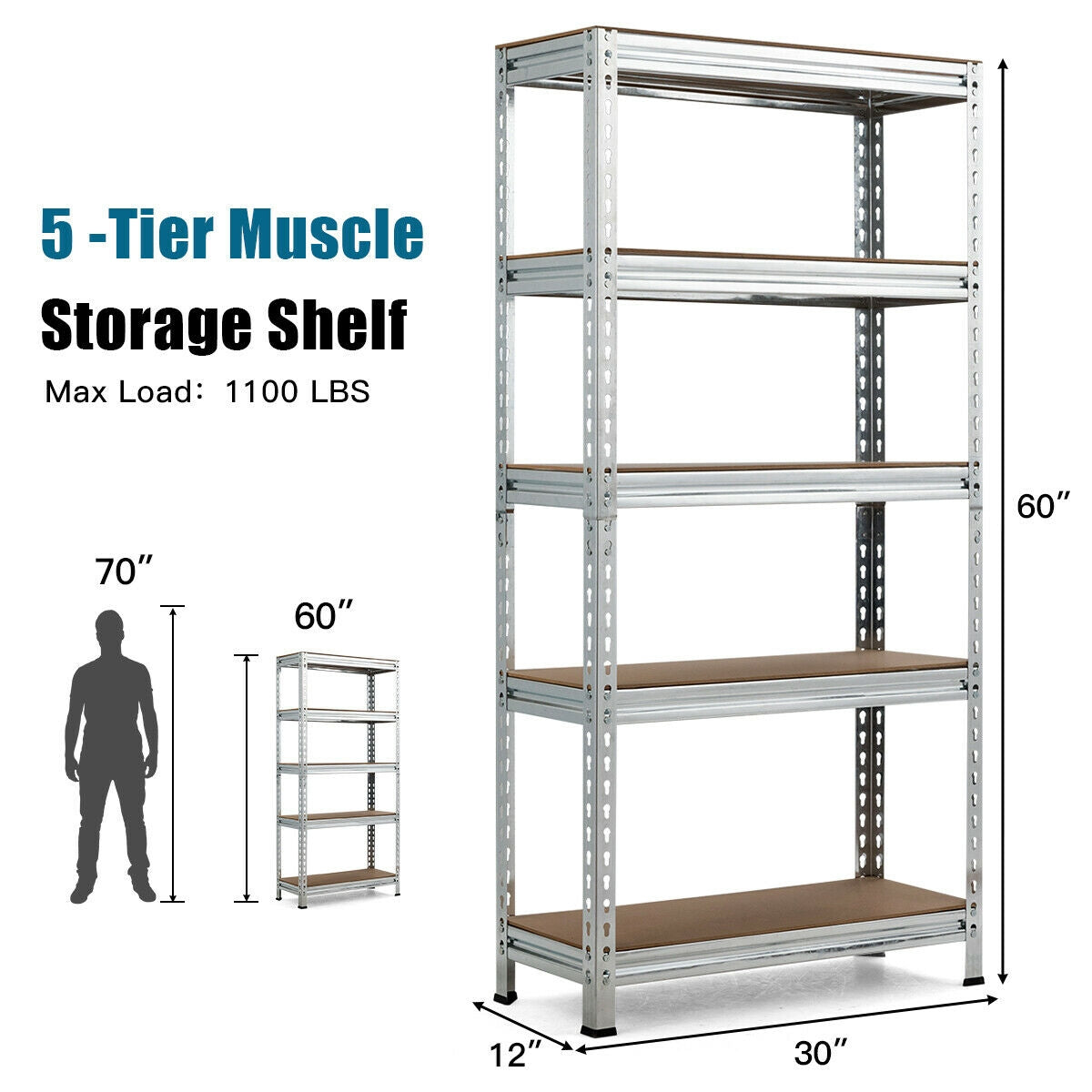 5-Tier Steel Shelving Unit Storage Shelves Heavy Duty Storage Rack, Silver Garages at Gallery Canada