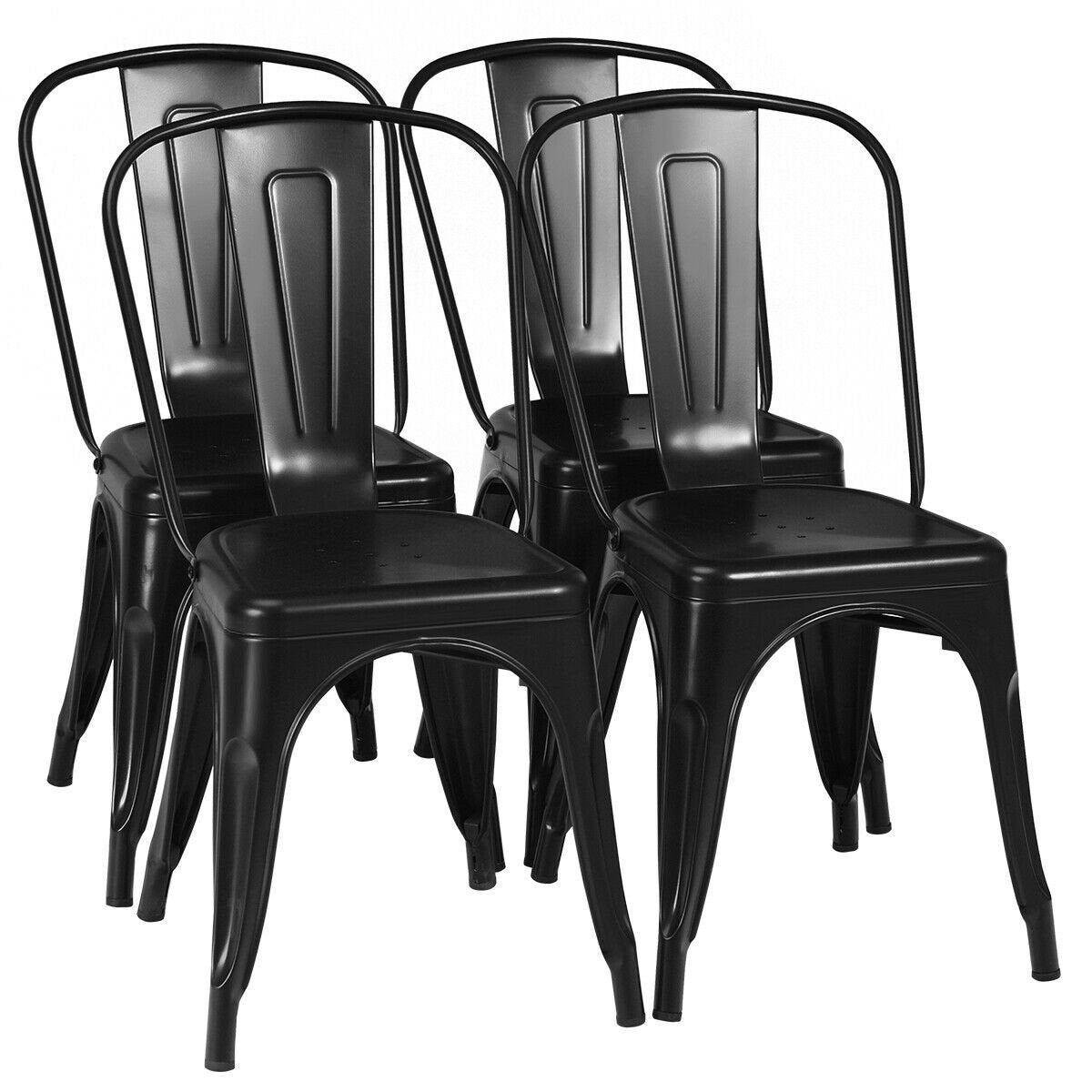 4 Pcs Modern Bar Stools with Removable Back and Rubber Feet, Black Dining Chairs   at Gallery Canada