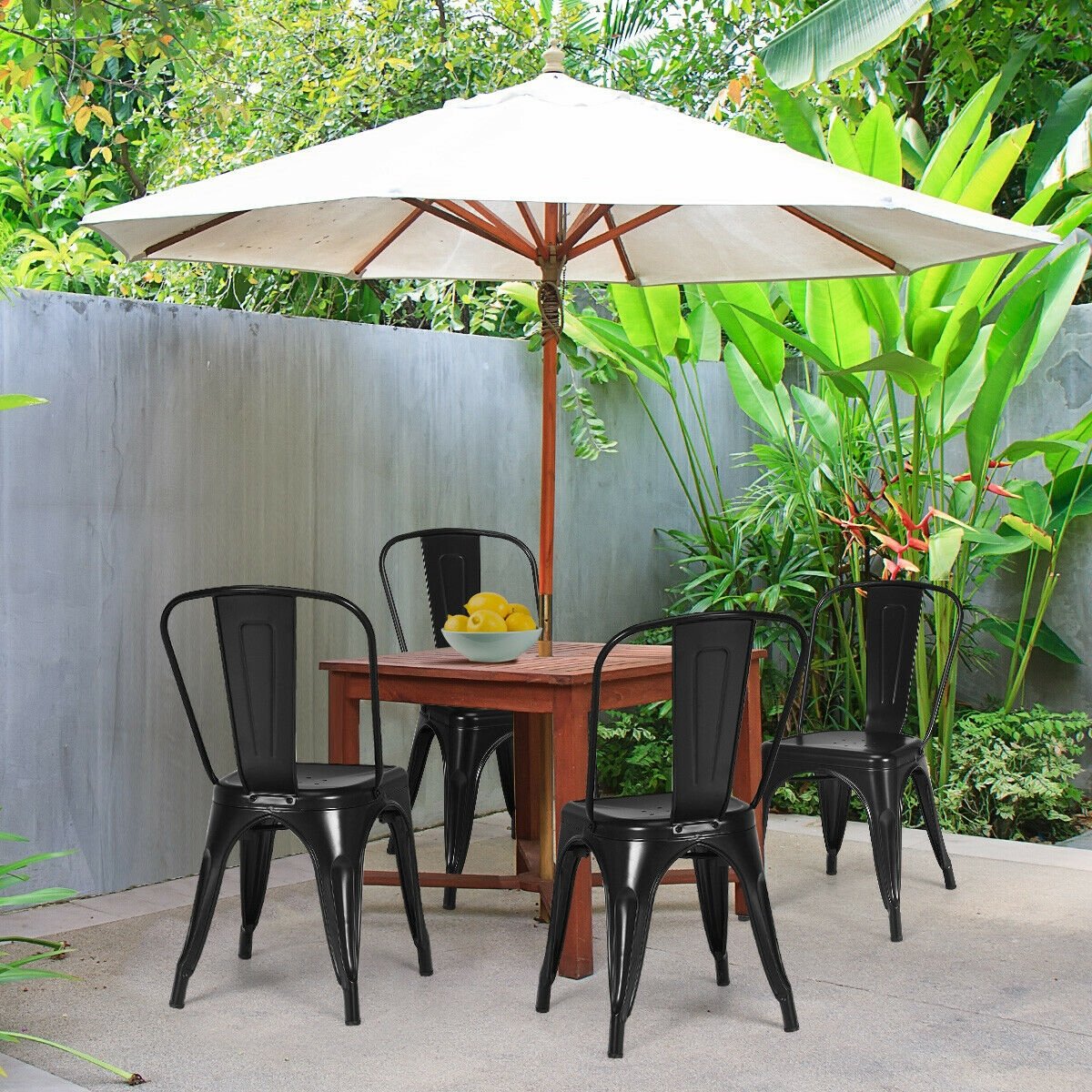 4 Pcs Modern Bar Stools with Removable Back and Rubber Feet, Black Dining Chairs   at Gallery Canada