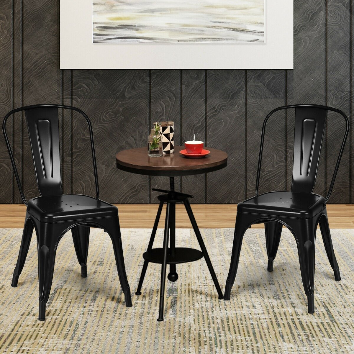 4 Pcs Modern Bar Stools with Removable Back and Rubber Feet, Black - Gallery Canada