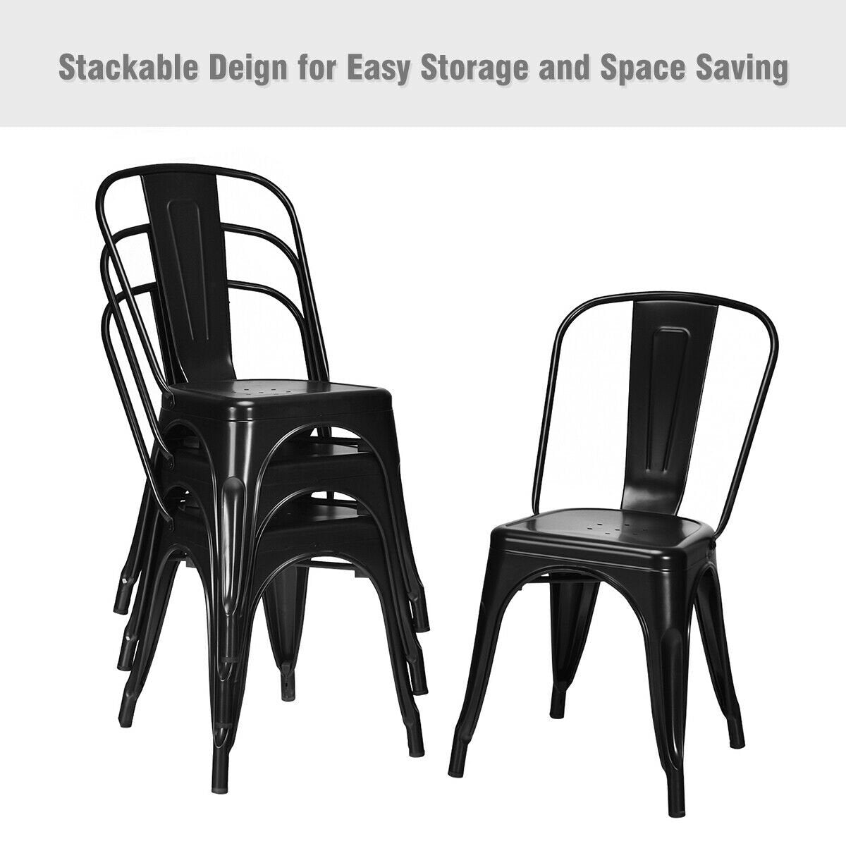 4 Pcs Modern Bar Stools with Removable Back and Rubber Feet, Black Dining Chairs   at Gallery Canada