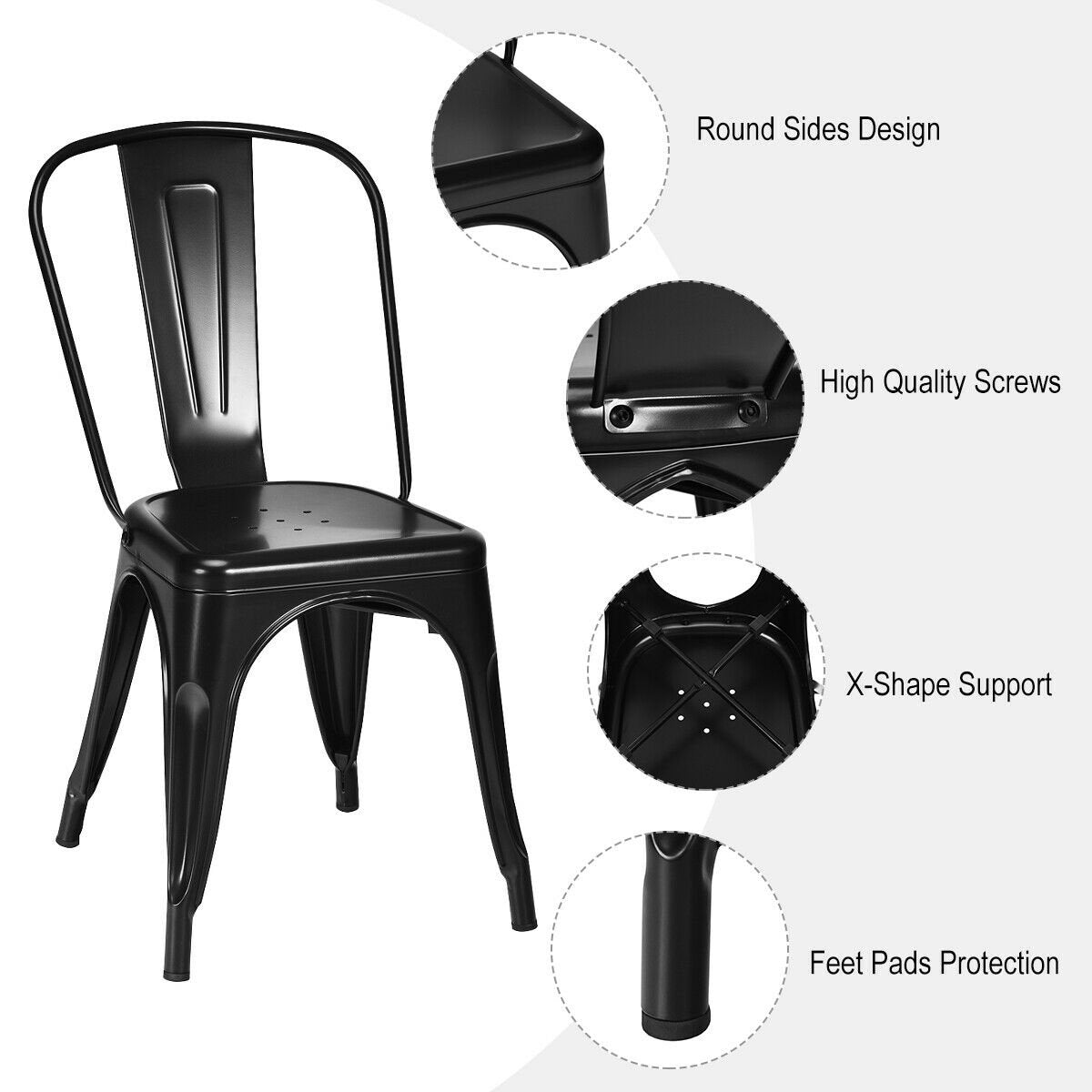 4 Pcs Modern Bar Stools with Removable Back and Rubber Feet, Black Dining Chairs   at Gallery Canada