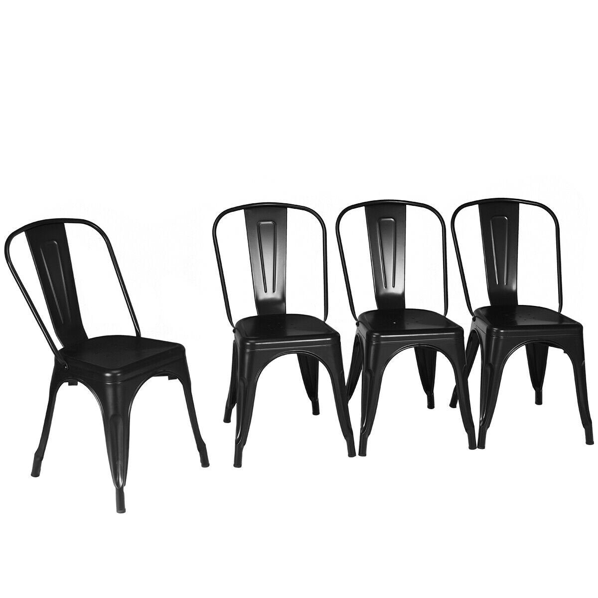 4 Pcs Modern Bar Stools with Removable Back and Rubber Feet, Black - Gallery Canada