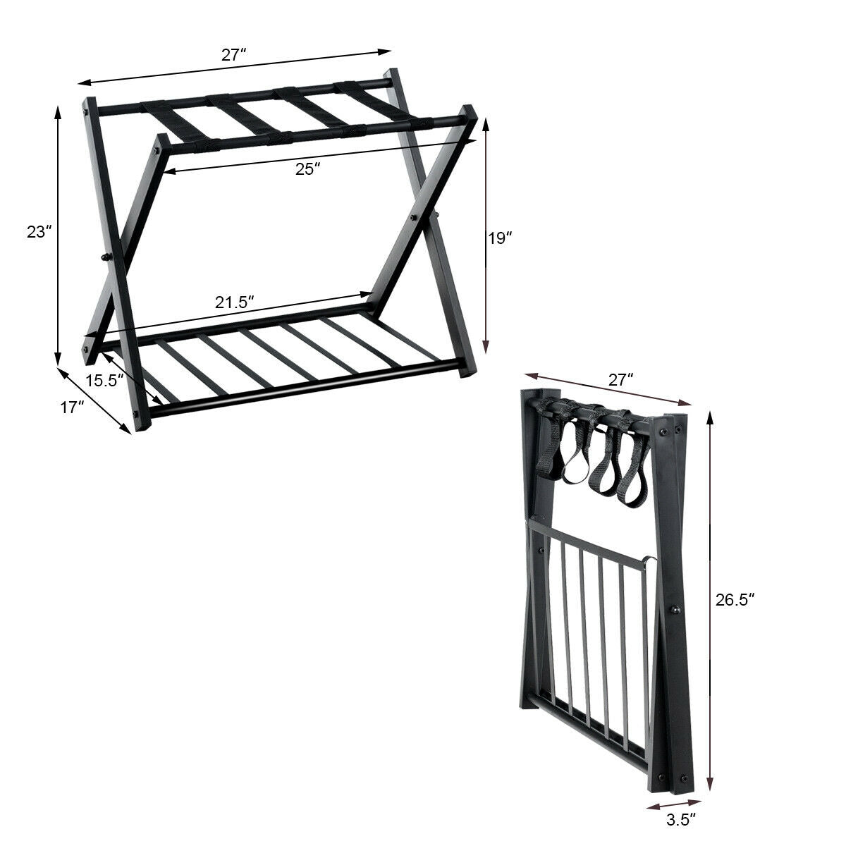 Set of 2 Folding Metal Luggage Rack Suitcase, Black Shoe Racks & Storage Benches at Gallery Canada