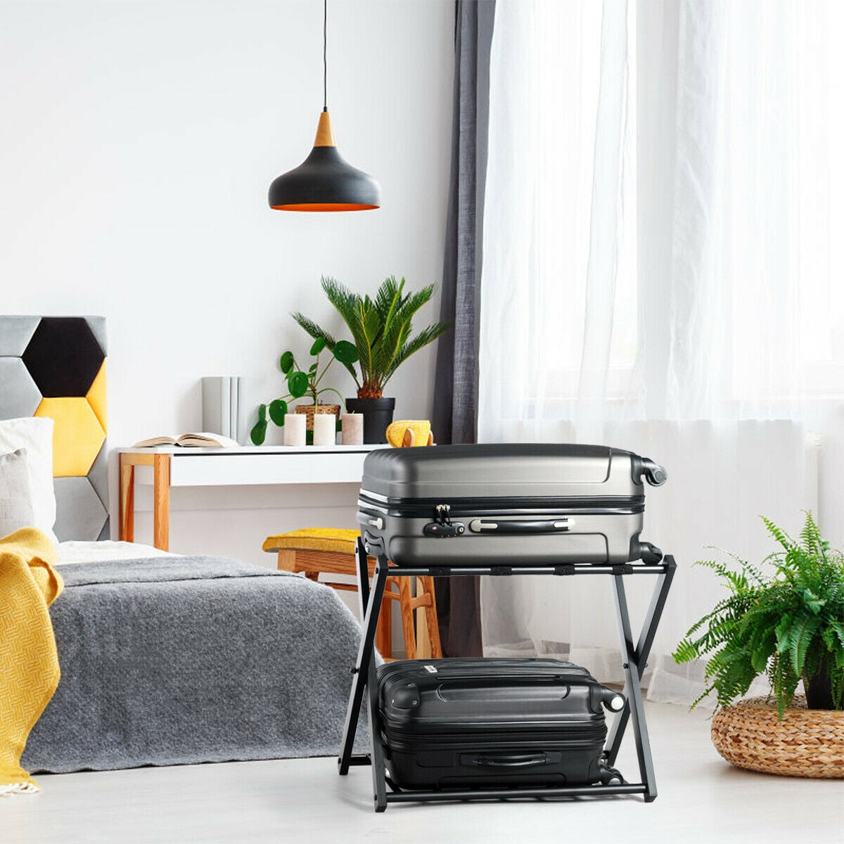 Set of 2 Folding Metal Luggage Rack Suitcase, Black Shoe Racks & Storage Benches at Gallery Canada