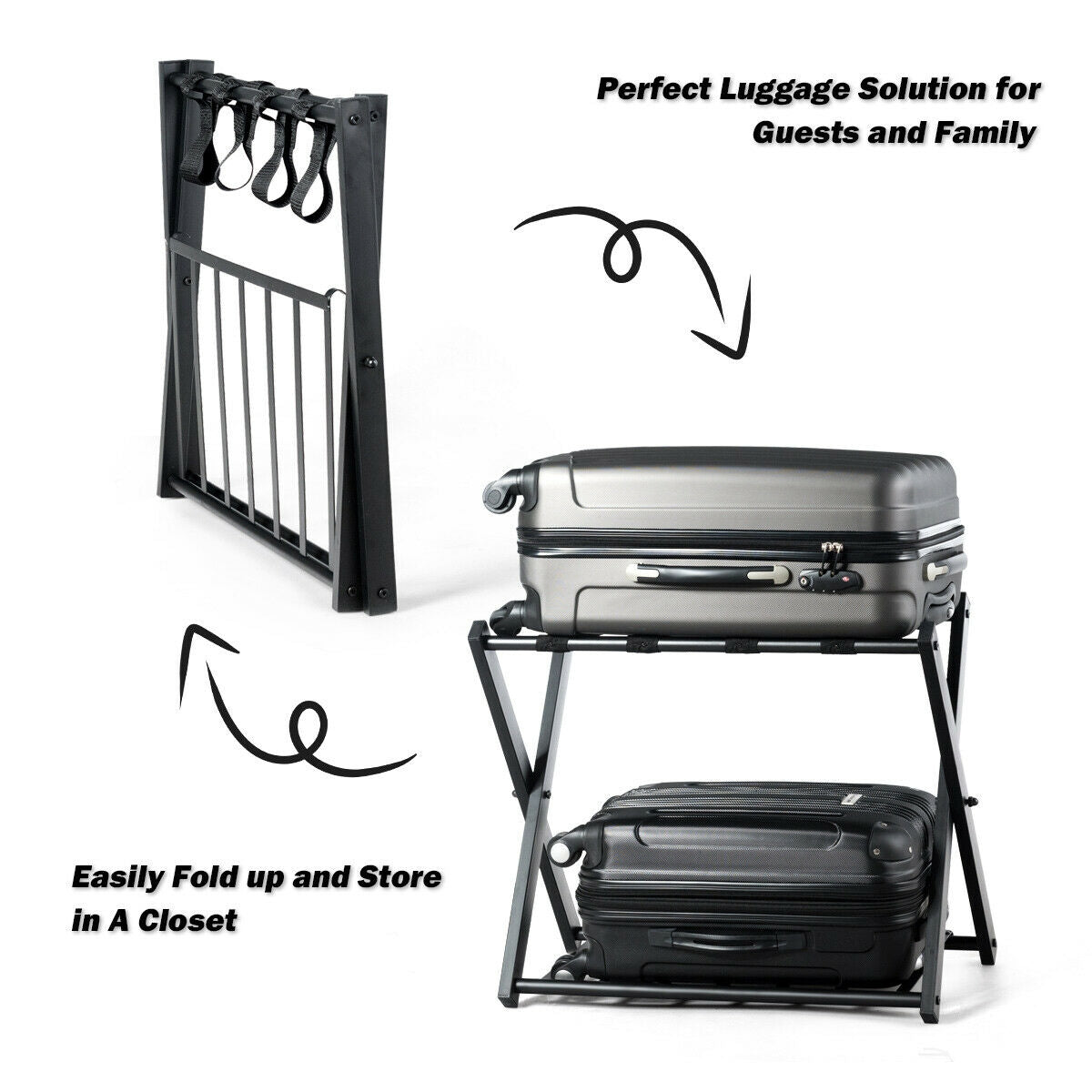 Set of 2 Folding Metal Luggage Rack Suitcase, Black Shoe Racks & Storage Benches   at Gallery Canada