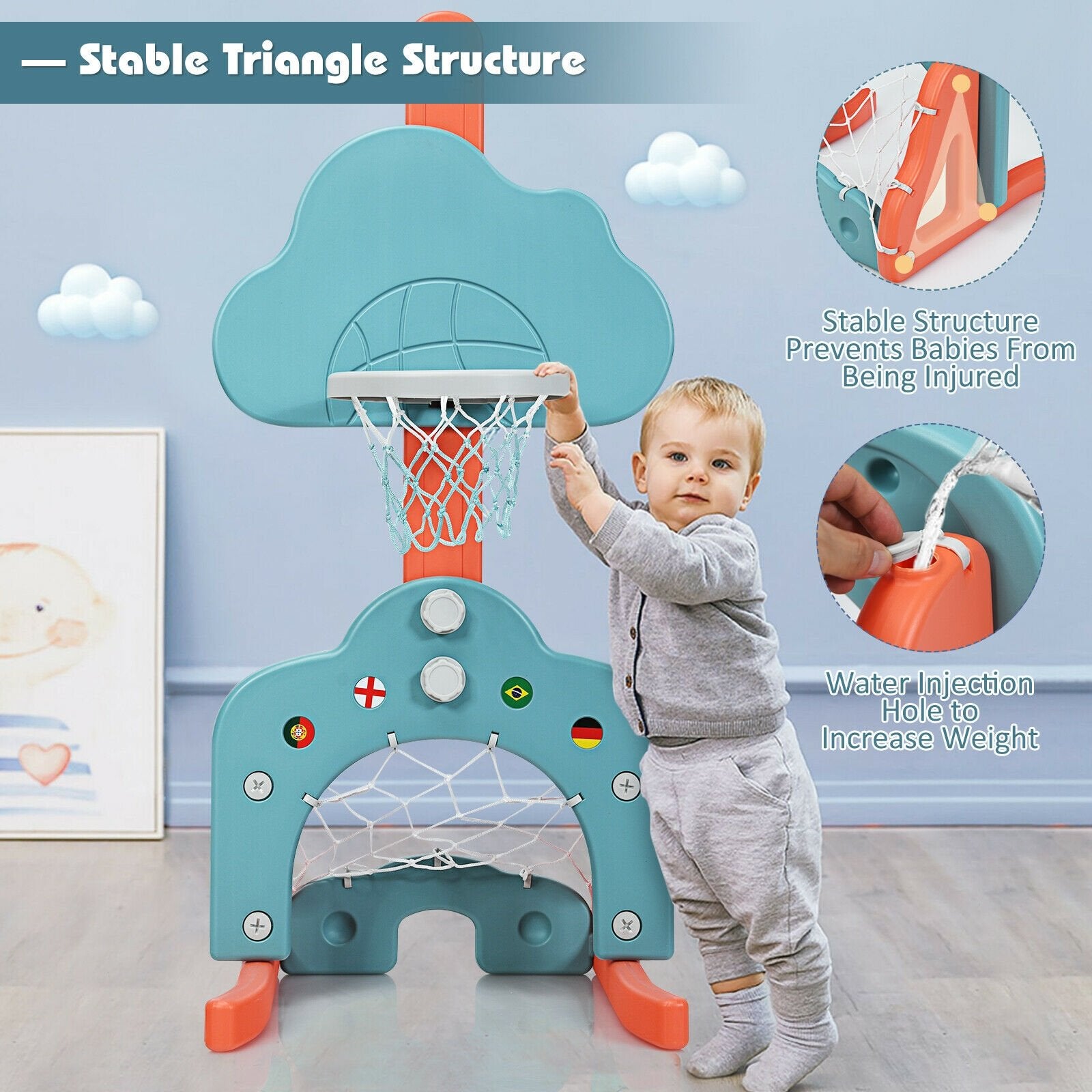 3-in-1 Kids Basketball Hoop Set with Balls, Green - Gallery Canada