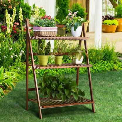 3-tier Folding Bamboo Flower Shelf  , Brown Plant Stands   at Gallery Canada