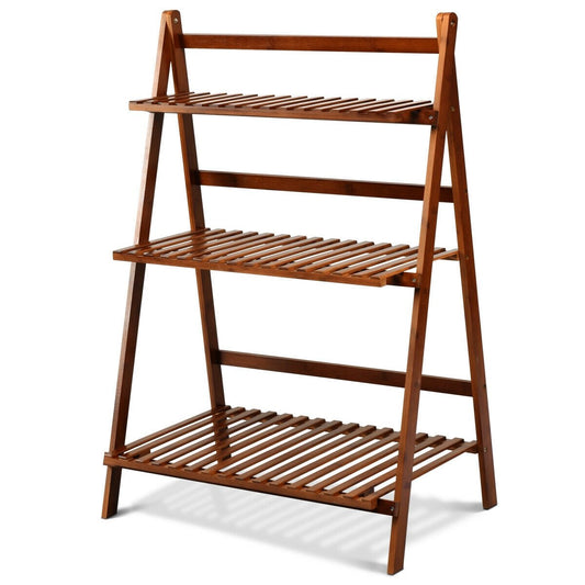 3-tier Folding Bamboo Flower Shelf  , Brown - Gallery Canada