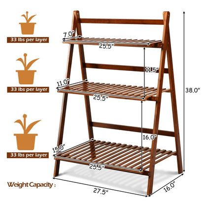 3-tier Folding Bamboo Flower Shelf  , Brown Plant Stands   at Gallery Canada