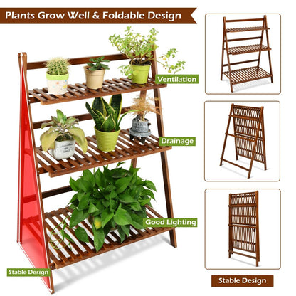 3-tier Folding Bamboo Flower Shelf  , Brown Plant Stands   at Gallery Canada