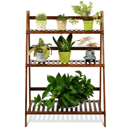 3-tier Folding Bamboo Flower Shelf  , Brown Plant Stands   at Gallery Canada