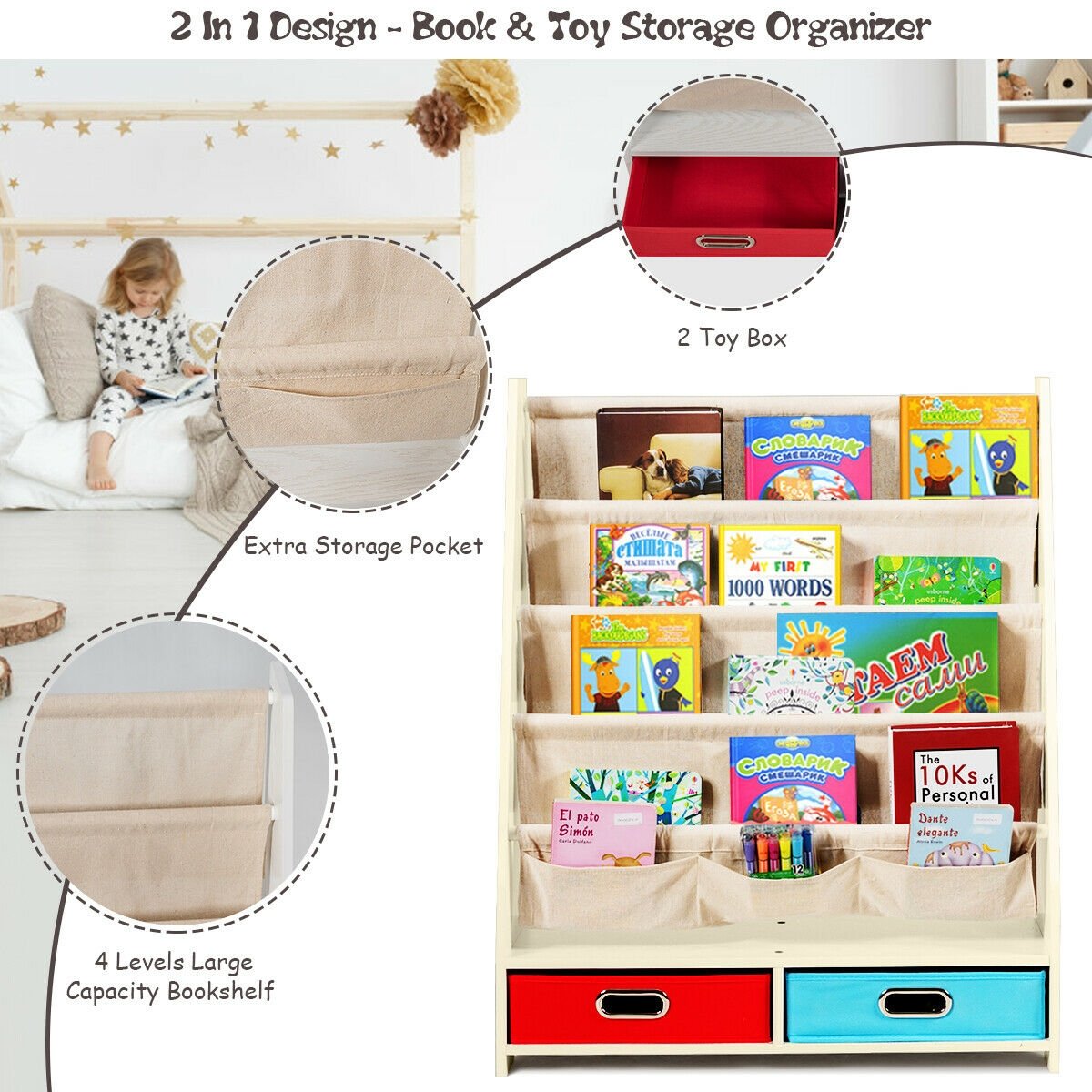 Kids Book and Toys Organizer Shelves, Beige Kids Storage   at Gallery Canada