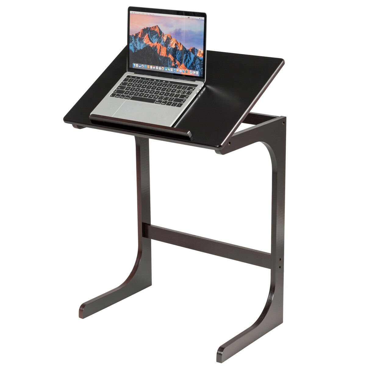 Adjustable C-Shape Couch End Table wth Tilting Top, Brown Laptop Tables & Printer Stands   at Gallery Canada