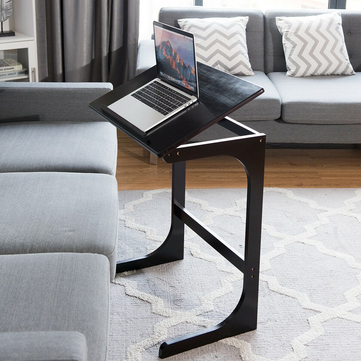 Adjustable C-Shape Couch End Table wth Tilting Top, Brown Laptop Tables & Printer Stands   at Gallery Canada