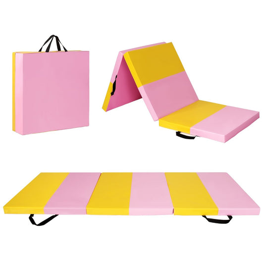 6 Feet x 2 Feet  x 2.5 Inch 3-Fold Gymnastics Tumbling Fitness Mat, Yellow - Gallery Canada