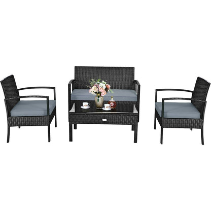 4 Pieces Patio Rattan Cushioned Furniture Set with Loveseat and Table, Black Patio Conversation Sets   at Gallery Canada