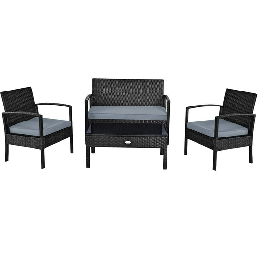 4 Pieces Patio Rattan Cushioned Furniture Set with Loveseat and Table, Black Patio Conversation Sets   at Gallery Canada