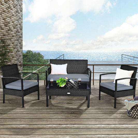 4 Pieces Patio Rattan Cushioned Furniture Set with Loveseat and Table, Black Patio Conversation Sets   at Gallery Canada