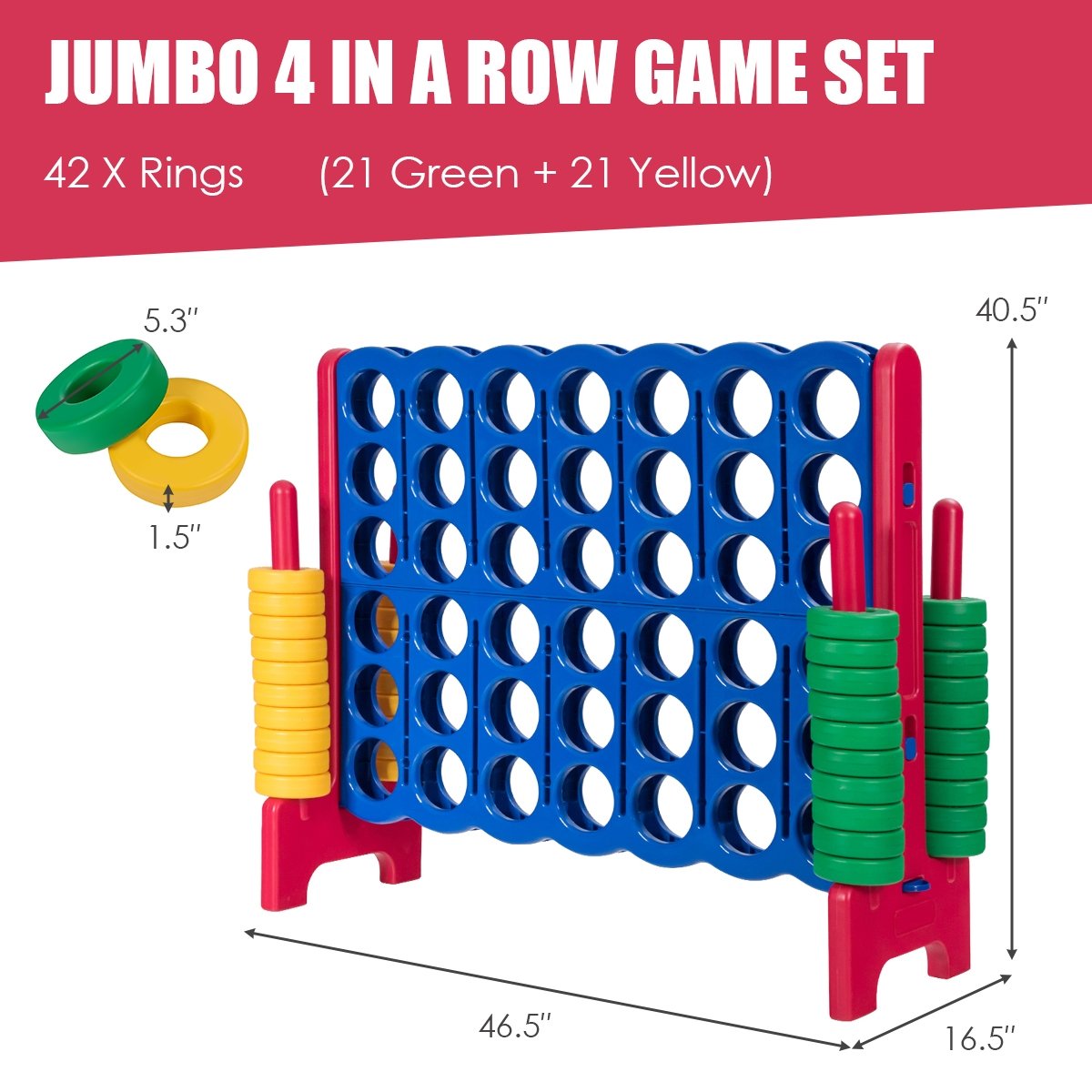 Jumbo 4-to-Score Giant Game Set with 42 Jumbo Rings and Quick-Release Slider, Red Lawn Games   at Gallery Canada