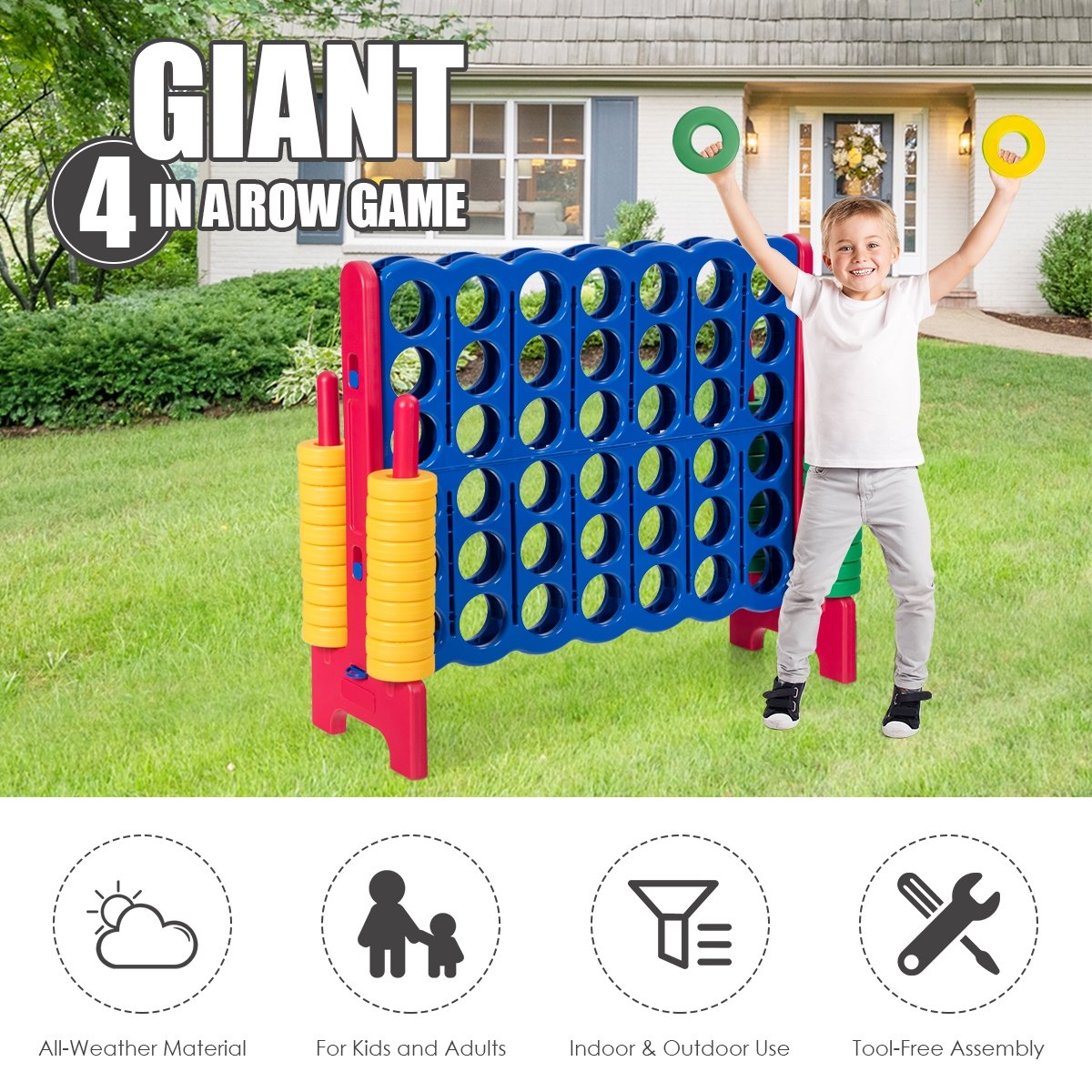 Jumbo 4-to-Score Giant Game Set with 42 Jumbo Rings and Quick-Release Slider, Red Lawn Games   at Gallery Canada