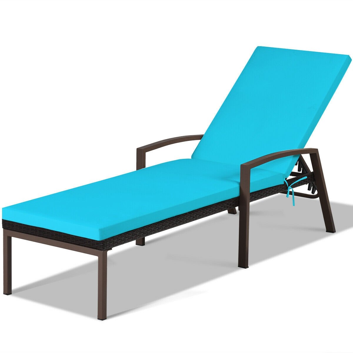 Patio Rattan Lounge Chaise Recliner with Back Adjustable Cushioned, Turquoise Outdoor Chaise Lounges   at Gallery Canada