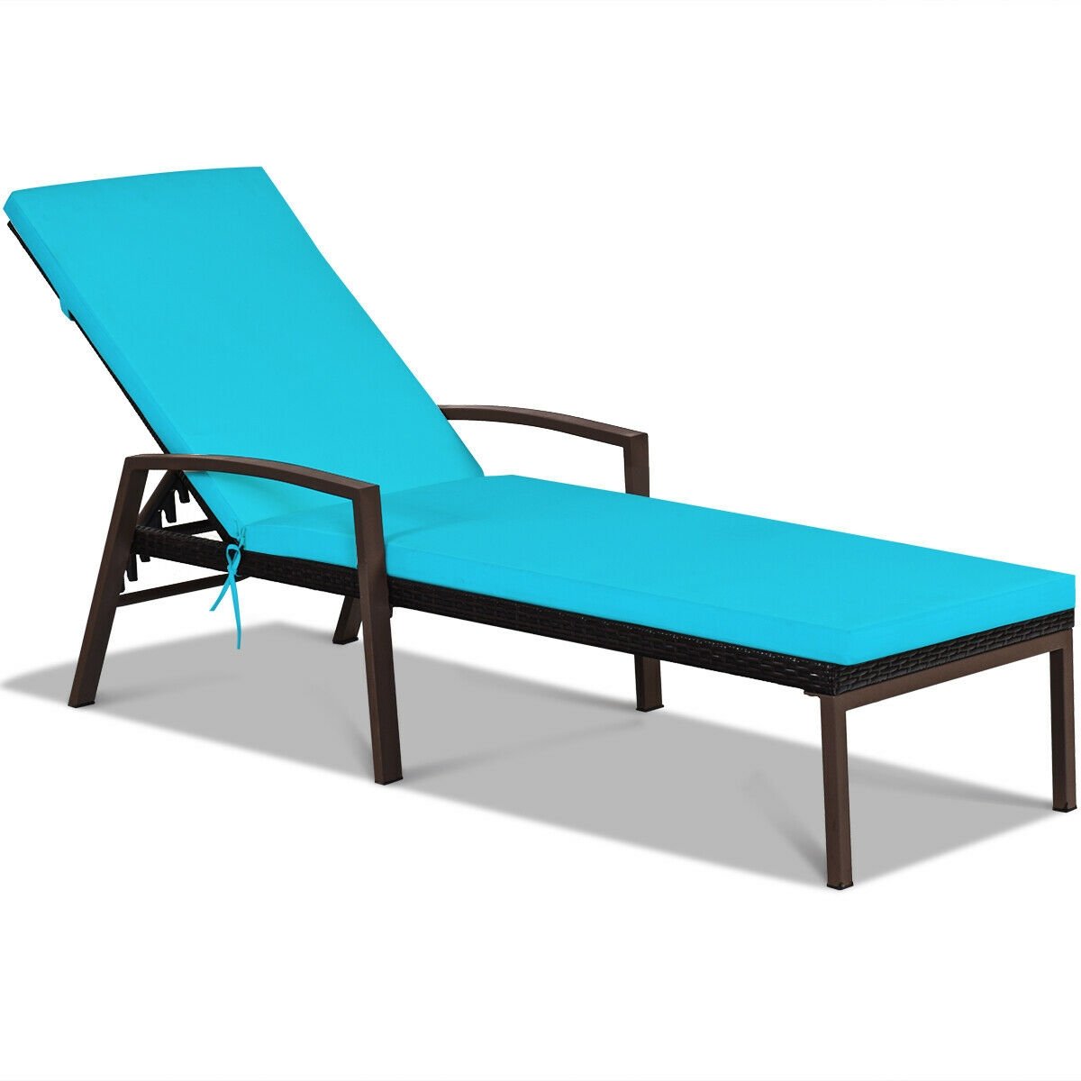 Patio Rattan Lounge Chaise Recliner with Back Adjustable Cushioned, Turquoise Outdoor Chaise Lounges   at Gallery Canada