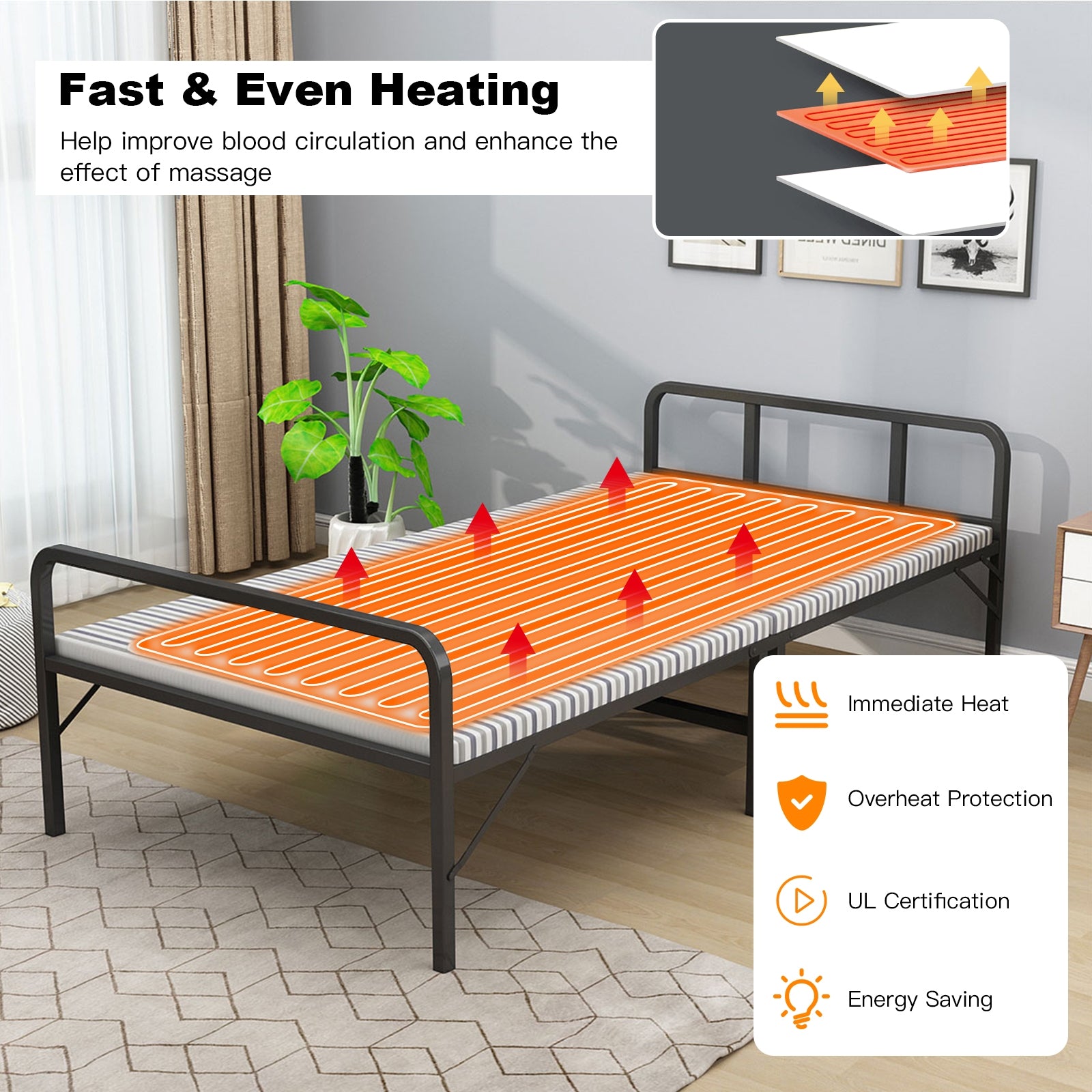 71 x 31 Inch Massage Bed Warmer Heating Pad with 5 Heat Settings, White Mattresses at Gallery Canada