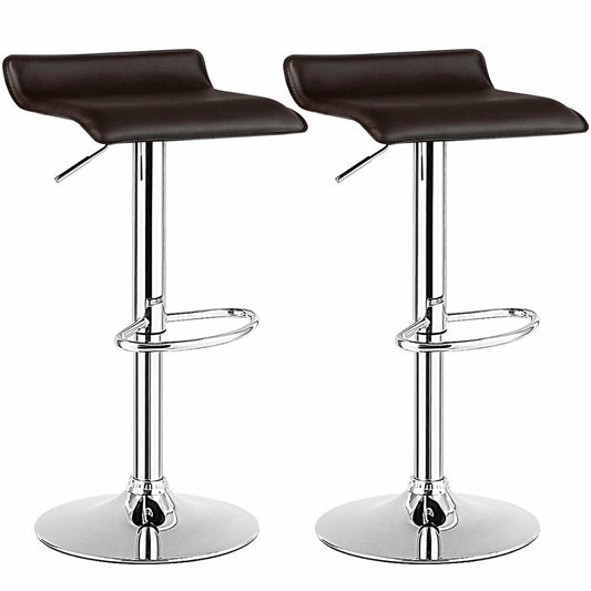 Set of 2 Adjustable PU Leather Backless Bar Stools, Brown - Gallery Canada