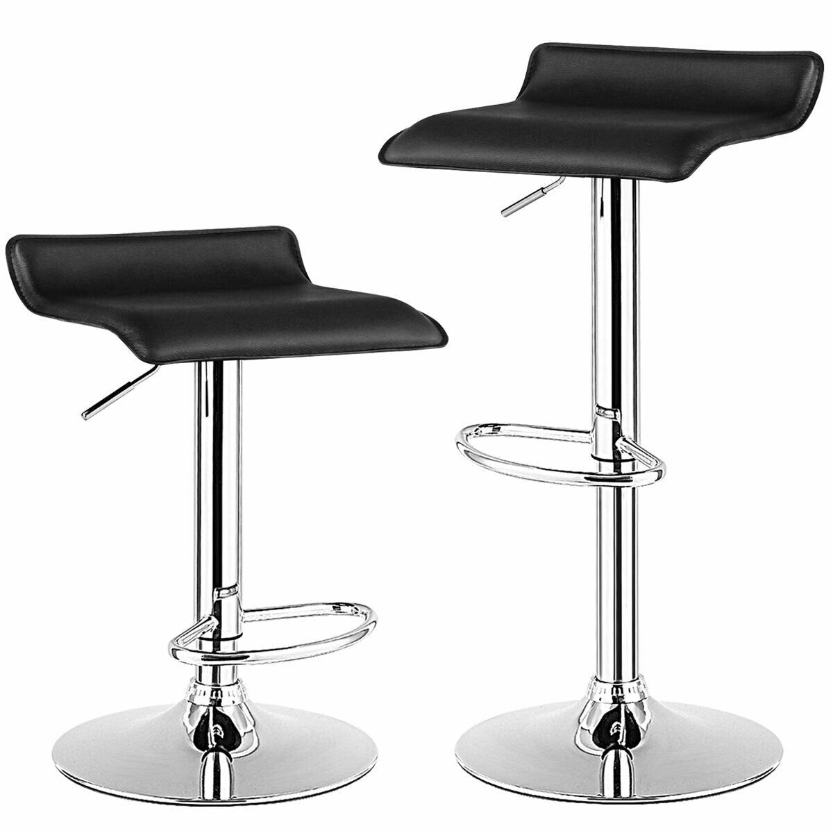 Set of 2 Adjustable PU Leather Backless Bar Stools, Black Bar Stools   at Gallery Canada