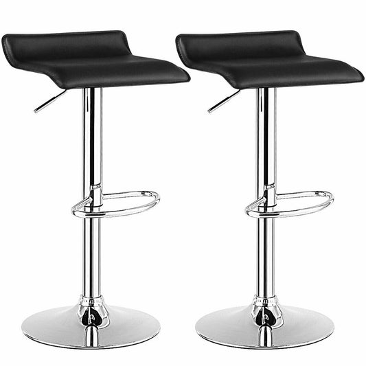 Set of 2 Adjustable PU Leather Backless Bar Stools, Black - Gallery Canada