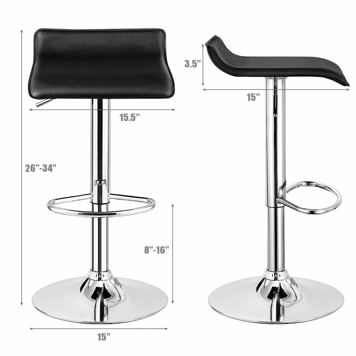 Set of 2 Adjustable PU Leather Backless Bar Stools, Black Bar Stools   at Gallery Canada