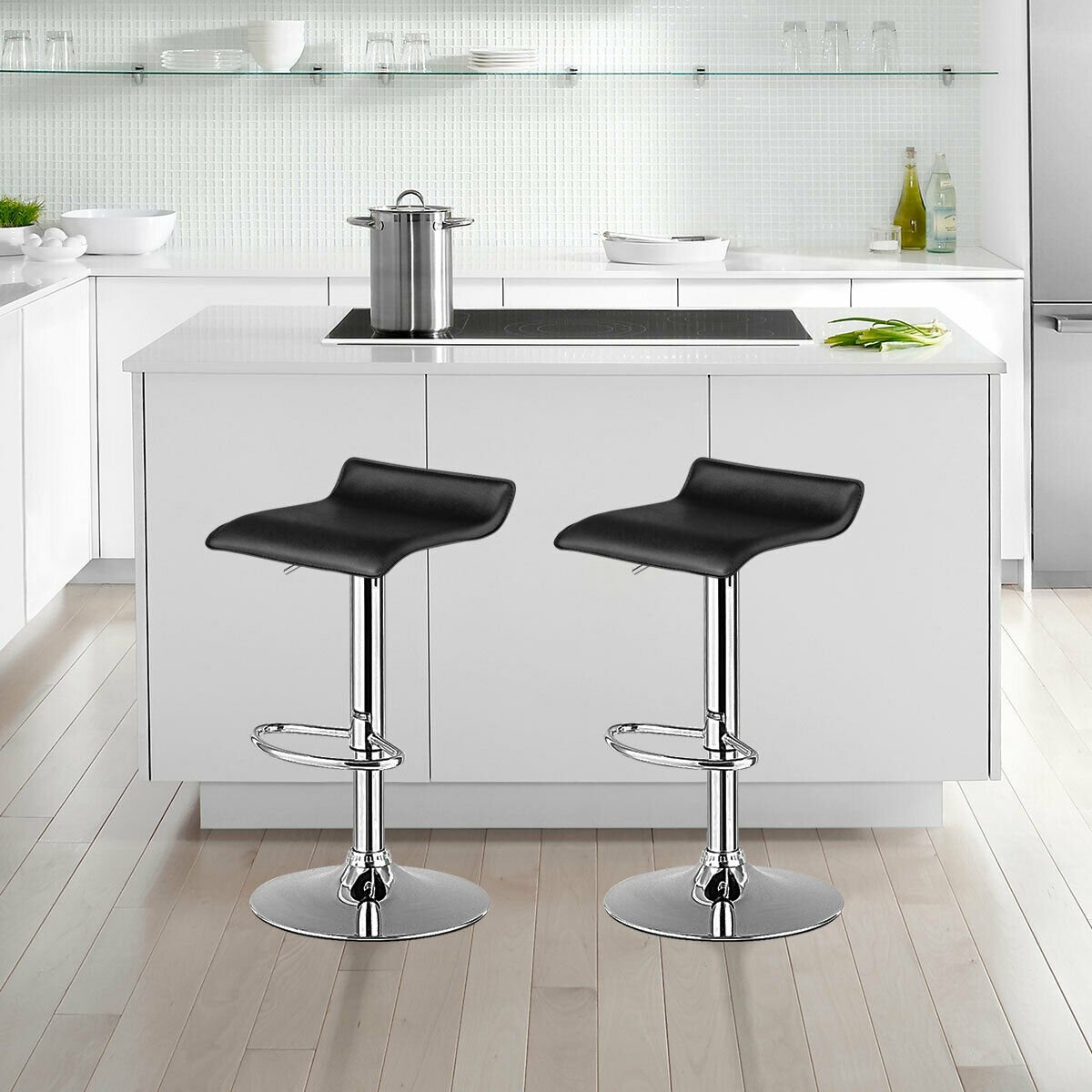 Set of 2 Adjustable PU Leather Backless Bar Stools, Black Bar Stools   at Gallery Canada