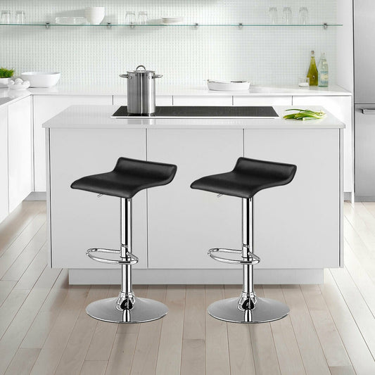 Set of 2 Adjustable PU Leather Backless Bar Stools, Black - Gallery Canada