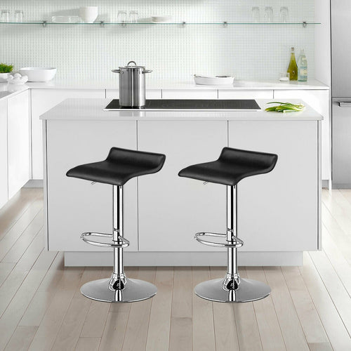 Set of 2 Adjustable PU Leather Backless Bar Stools, Black