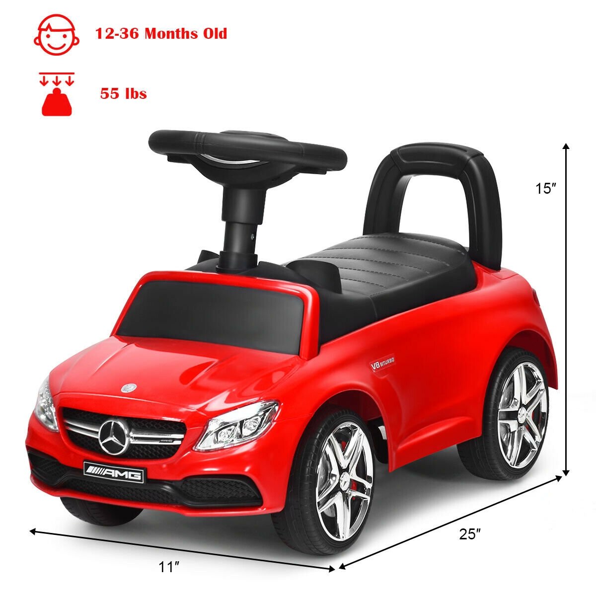 Mercedes Benz Licensed Kids Ride On Push Car, Red - Gallery Canada