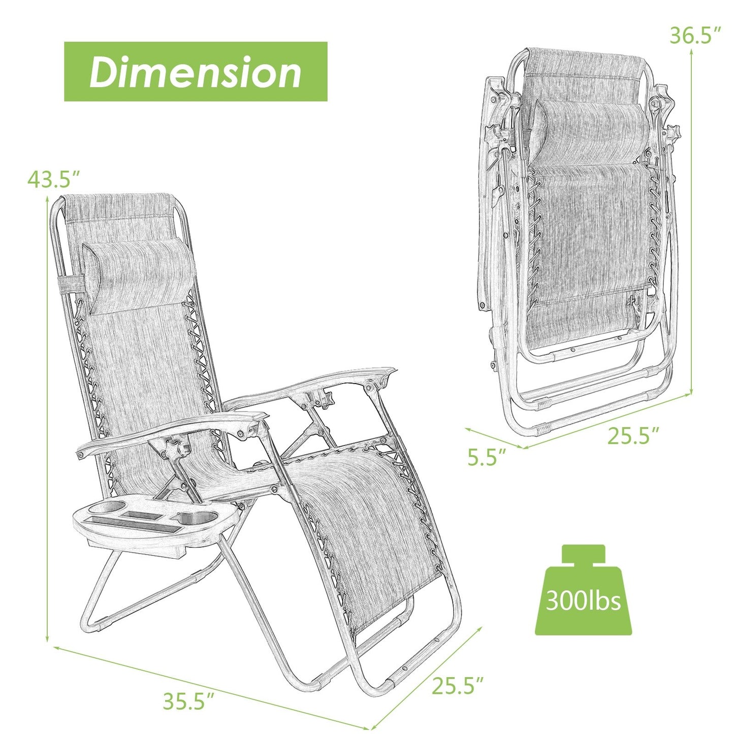 Outdoor Folding Zero Gravity Reclining Lounge Chair with Utility Tray, Green Beach & Lawn Chairs   at Gallery Canada