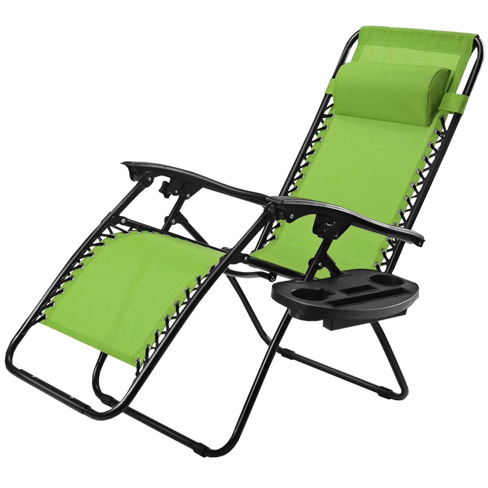 Outdoor Folding Zero Gravity Reclining Lounge Chair with Utility Tray, Green Beach & Lawn Chairs Green at Gallery Canada