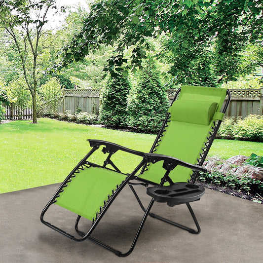 Outdoor Folding Zero Gravity Reclining Lounge Chair with Utility Tray, Green Beach & Lawn Chairs   at Gallery Canada