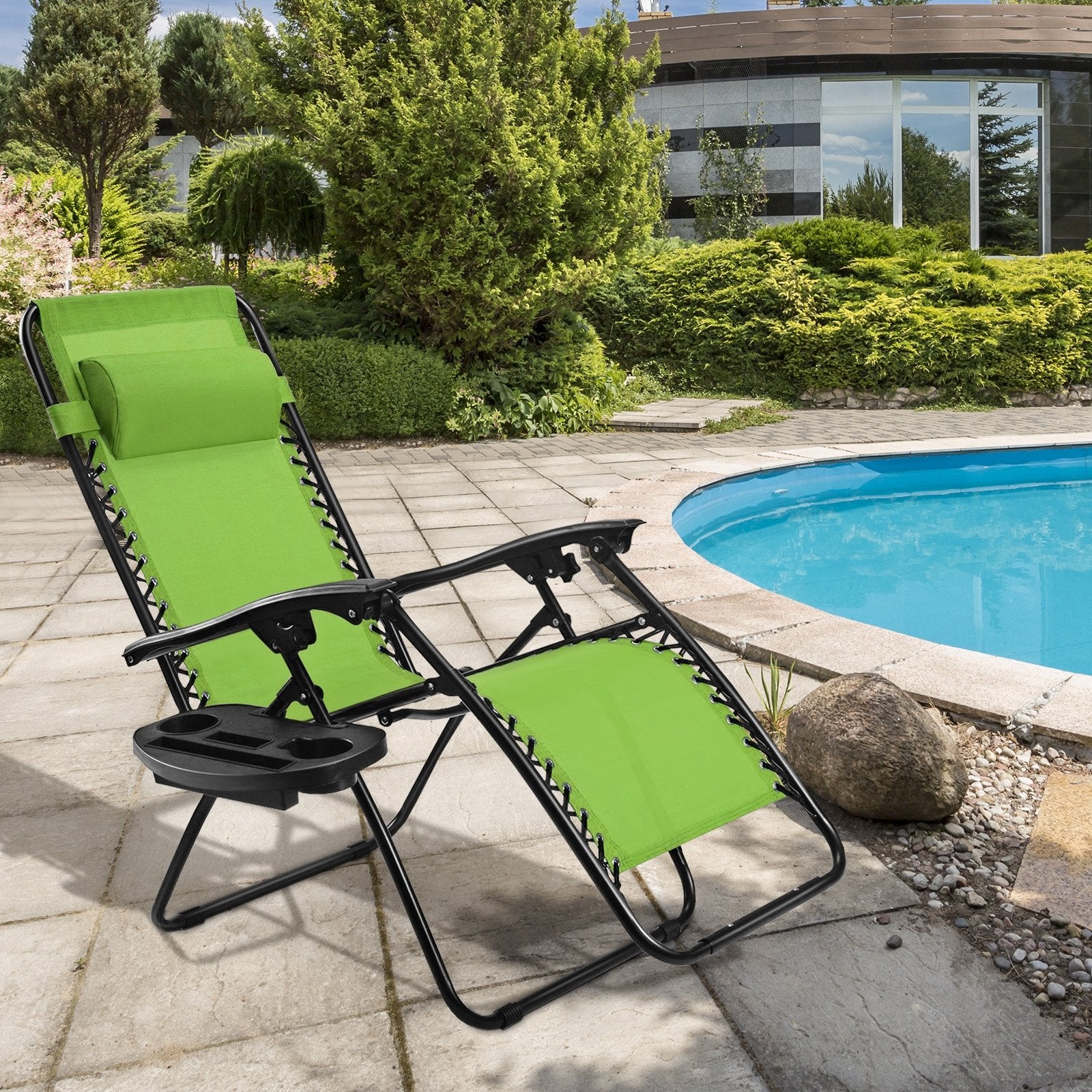 Outdoor Folding Zero Gravity Reclining Lounge Chair with Utility Tray, Green Beach & Lawn Chairs   at Gallery Canada