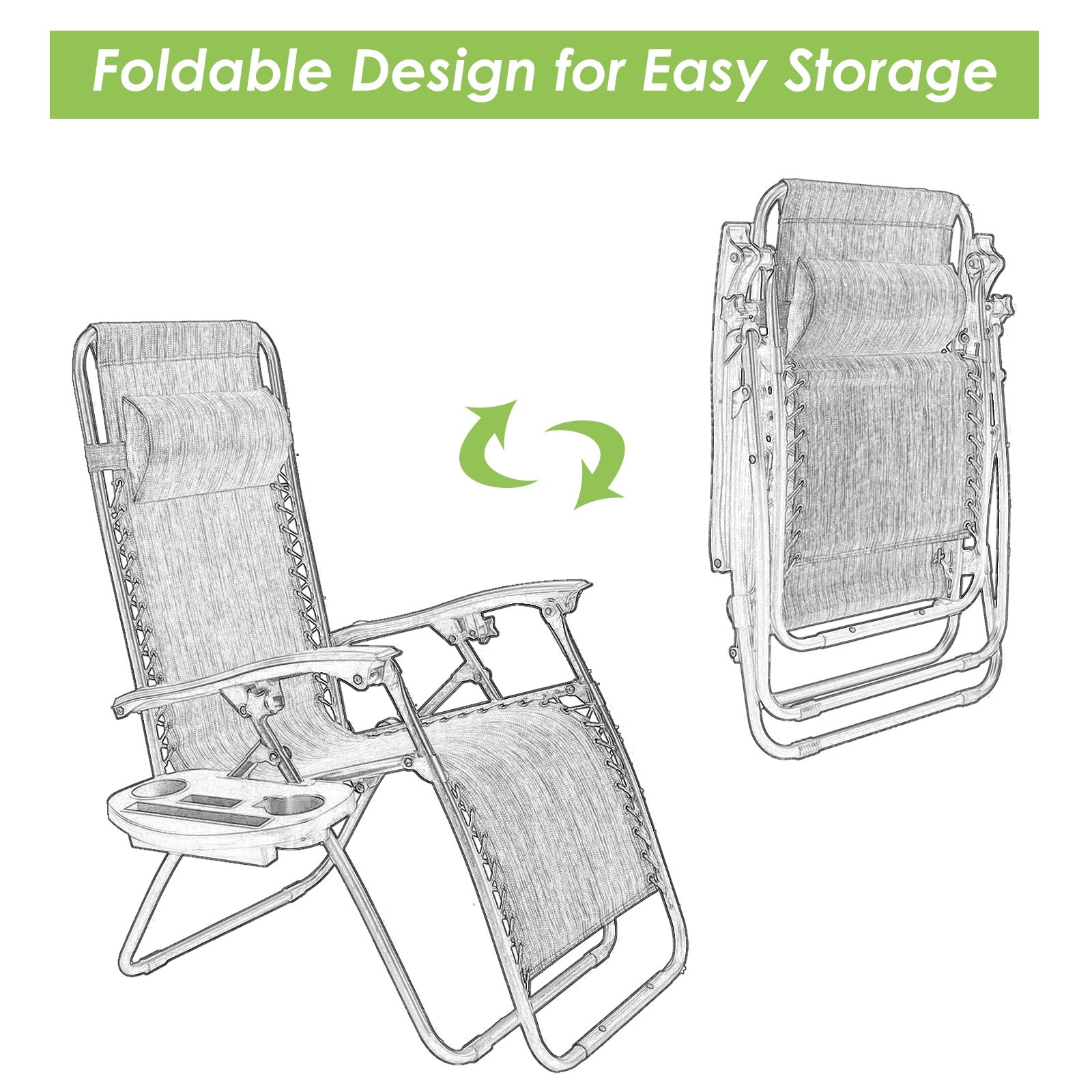 Outdoor Folding Zero Gravity Reclining Lounge Chair with Utility Tray, Green Beach & Lawn Chairs at Gallery Canada