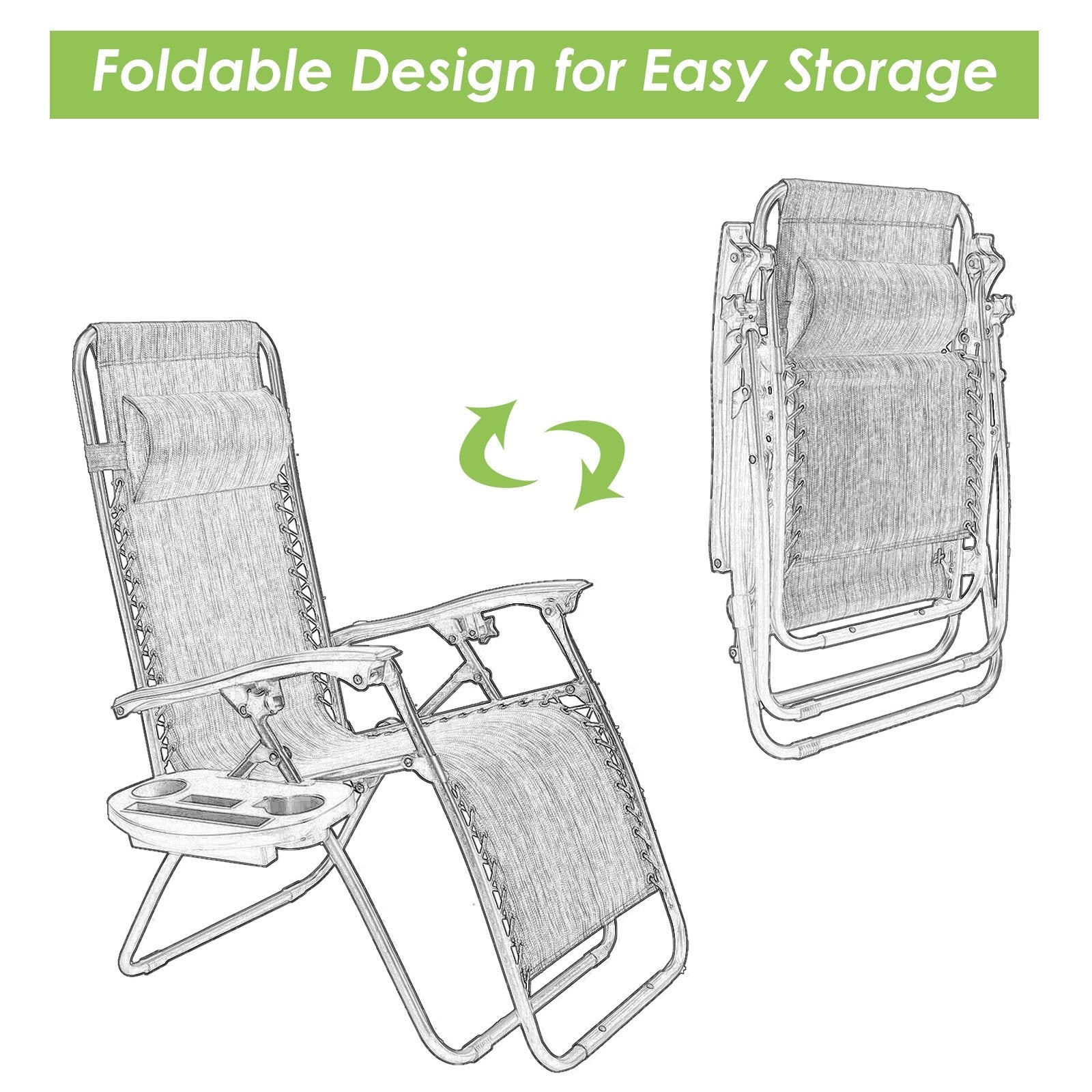 Outdoor Folding Zero Gravity Reclining Lounge Chair with Utility Tray, Green Beach & Lawn Chairs   at Gallery Canada