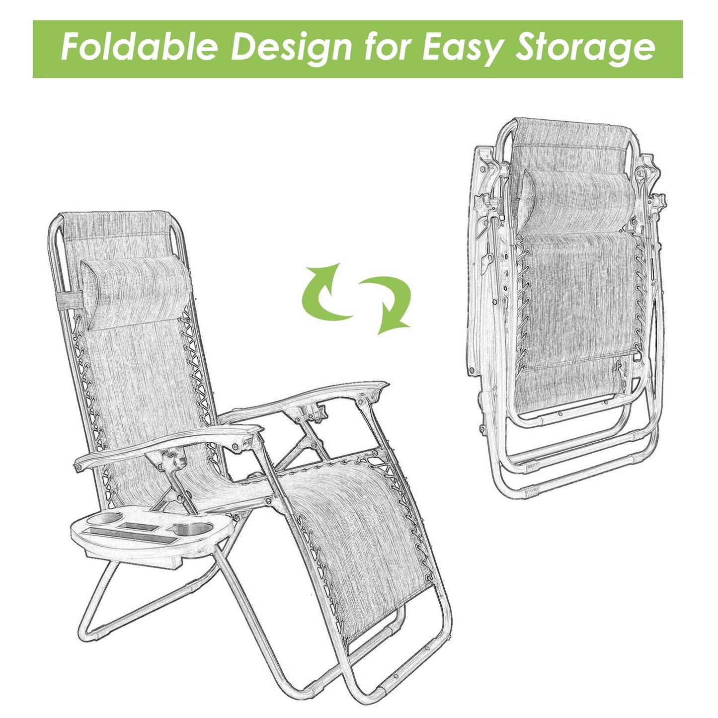 Outdoor Folding Zero Gravity Reclining Lounge Chair with Utility Tray, Green Beach & Lawn Chairs   at Gallery Canada